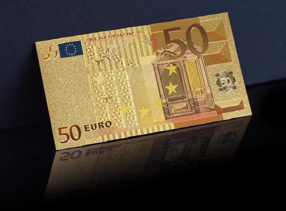 Banknot złocony, kolorowany: 50 Euro