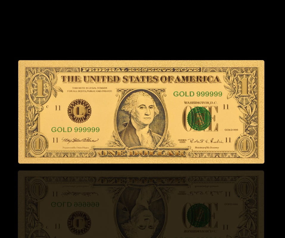 USA: Banknot złocony 1$ - JEDEN dolar