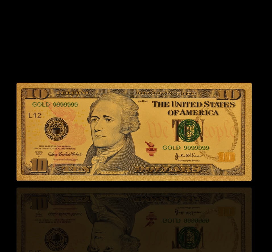 USA: Banknot złocony 10$ - DZIESIĘĆ dolarów