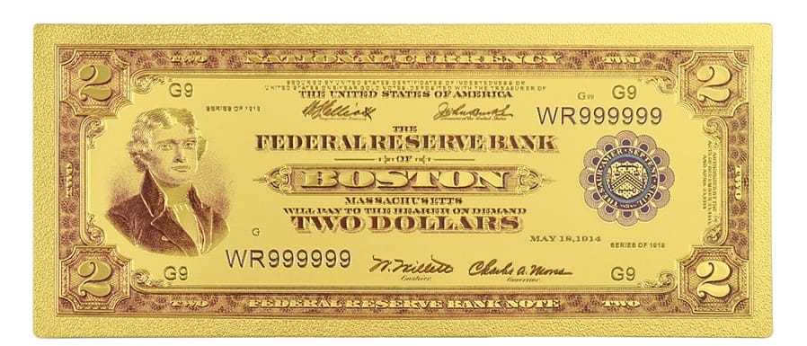 USA: Banknot złocony 2$ - DWA dolary /1918