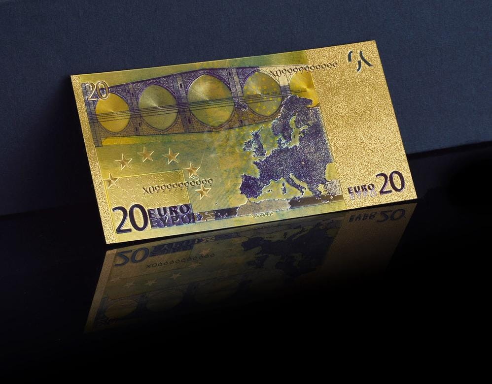 Banknot złocony, kolorowany: 20 Euro
