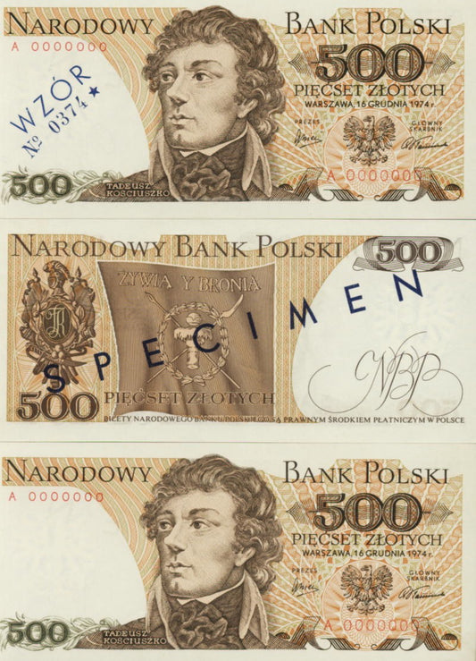 POLSKA Specimen 500 zł / 1974 r. X -  z BŁĘDEM (2)