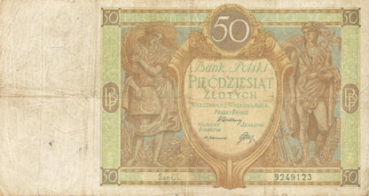 POLSKA  Banknot 50 zł / 1929 r. XX. - seria CL.