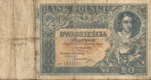POLSKA  Banknot 20 zł / 1931 r. XX - seria AR.