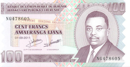 BURUNDI  Banknot 100 Franków / 2011 r.