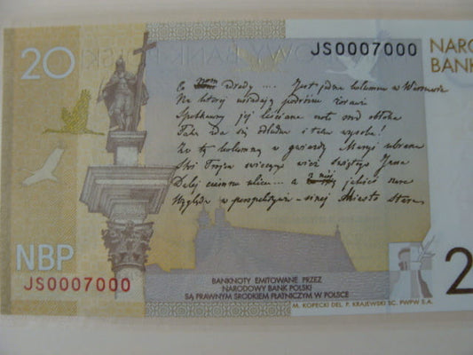 Ciekawy nr serii  20 zł / 2009 r. - Juliusz Słowacki - 0007000