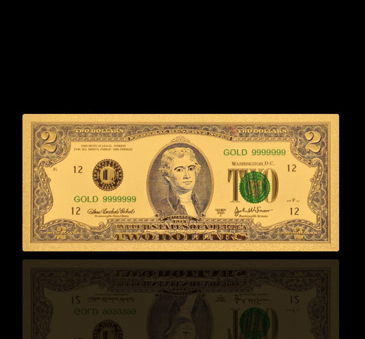 USA: Banknot złocony 2$ - DWA dolary
